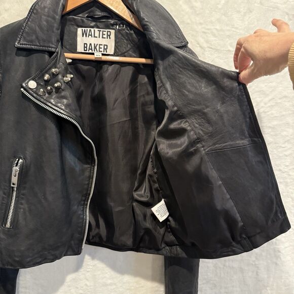Walter Baker Women’s Leather Jacket XS Black Lambskin Motorcycle Studs Grunge - Picture 7 of 16